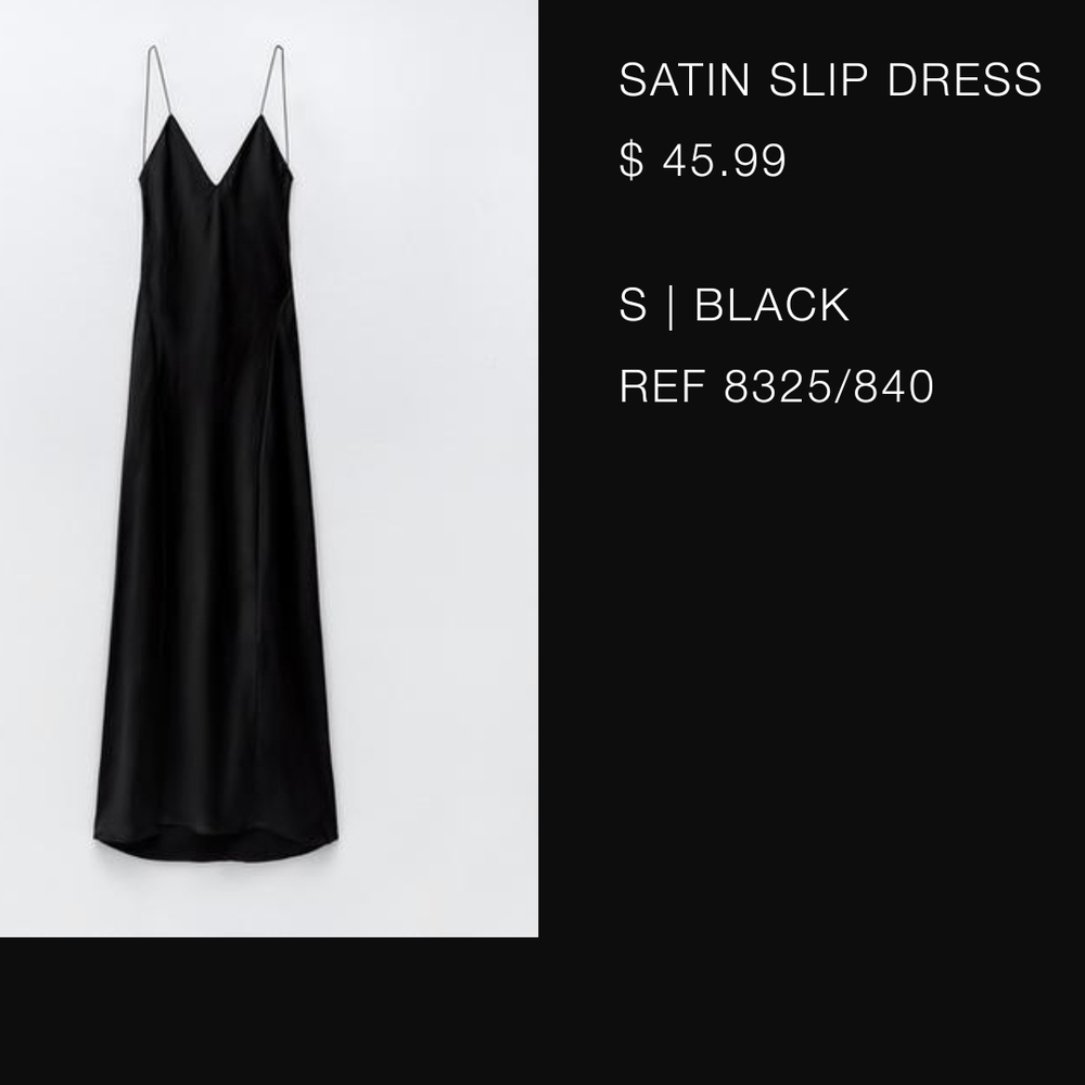 Zara Black Satin Slip Maxi Dress